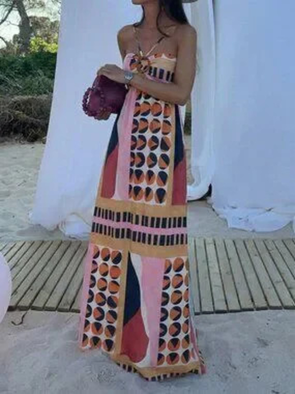 ZARA Multicolor Casual Women's geometric print maxi Dress